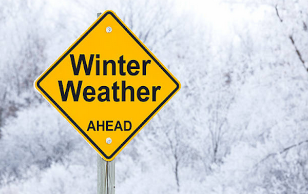 Winter weather ahead sign