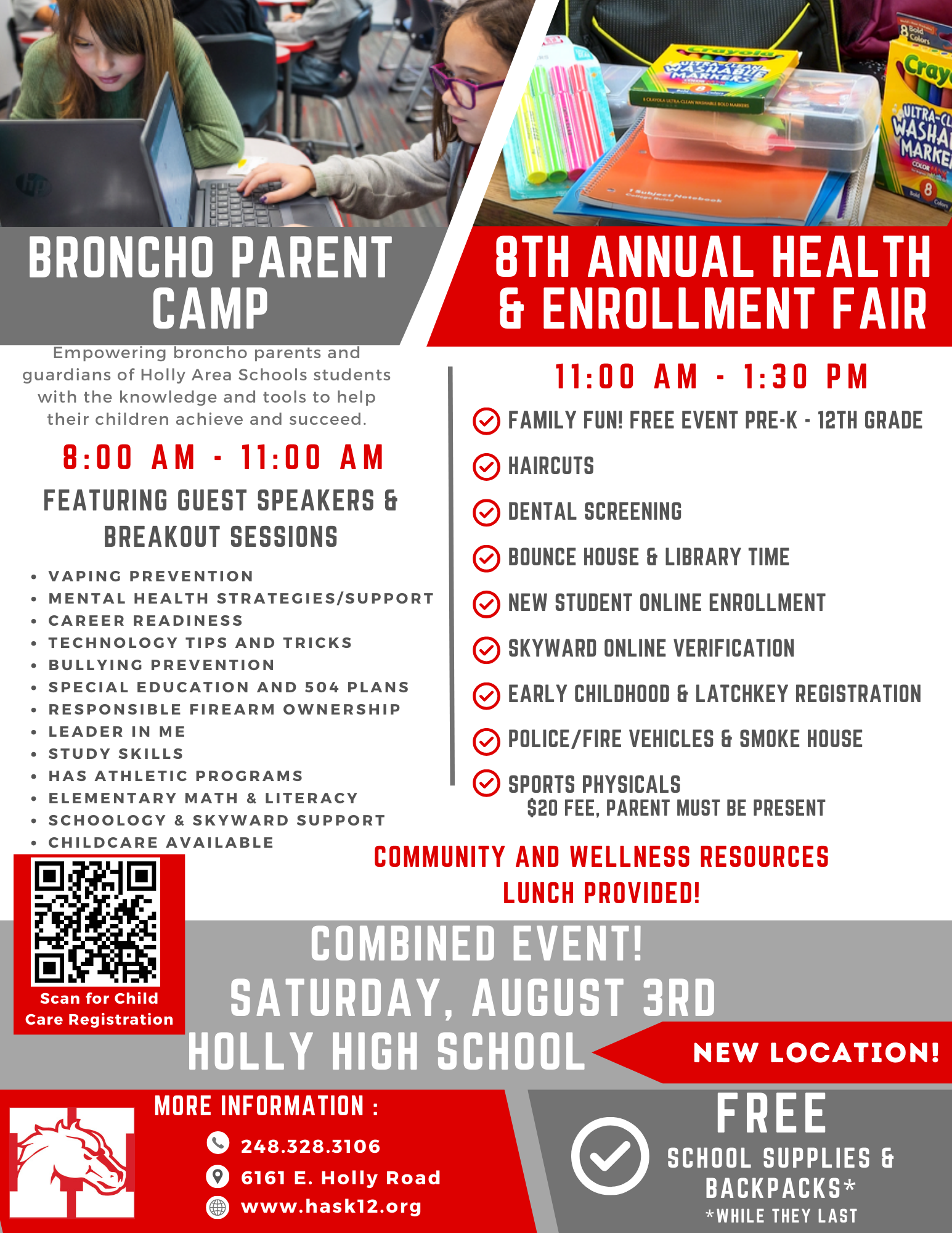 Broncho Parent Camp / Health and Enrollment Fair Flyer
