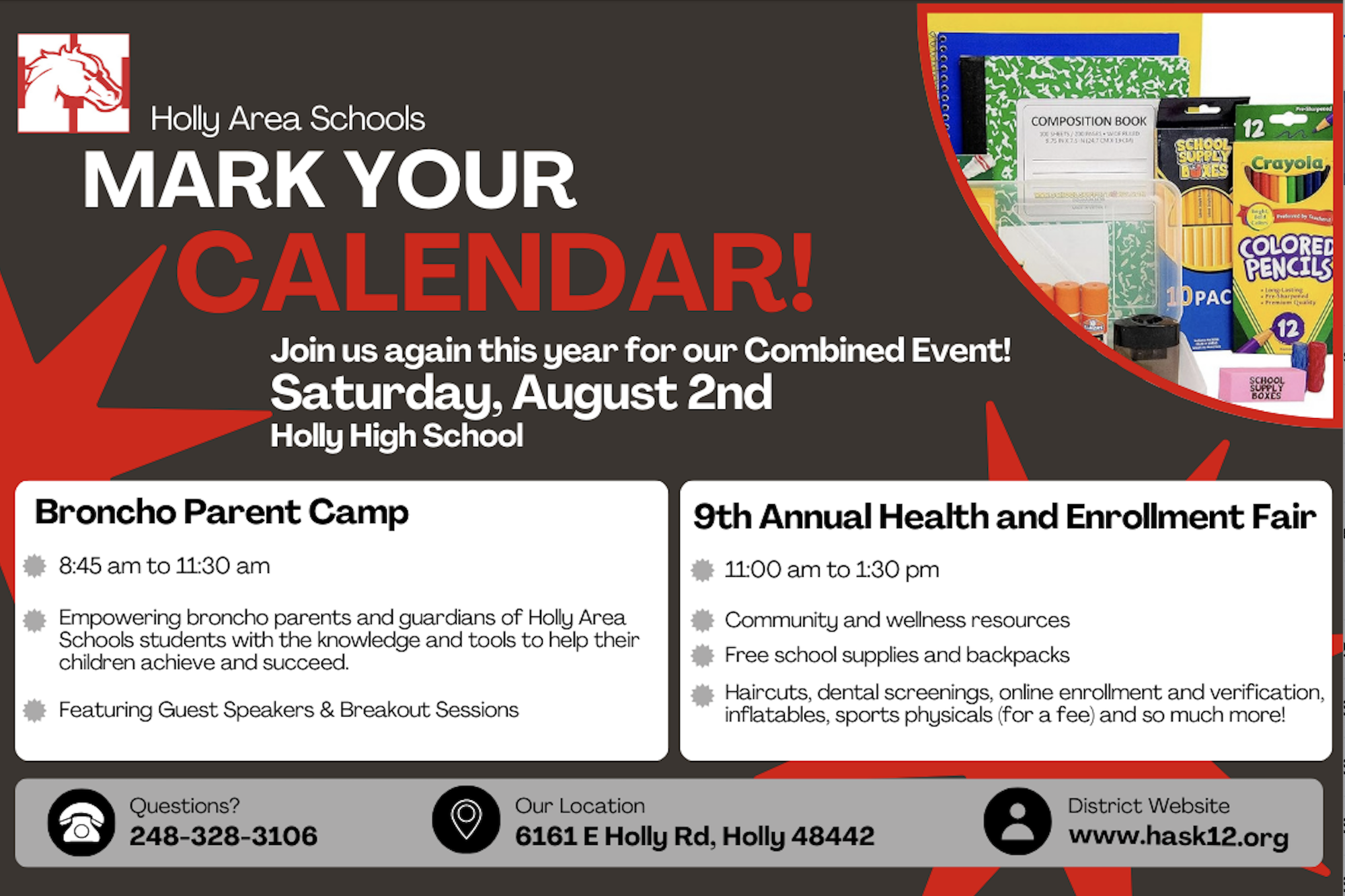 Mark Your Calendar for Parent Camp and Health and Enrollment Fair