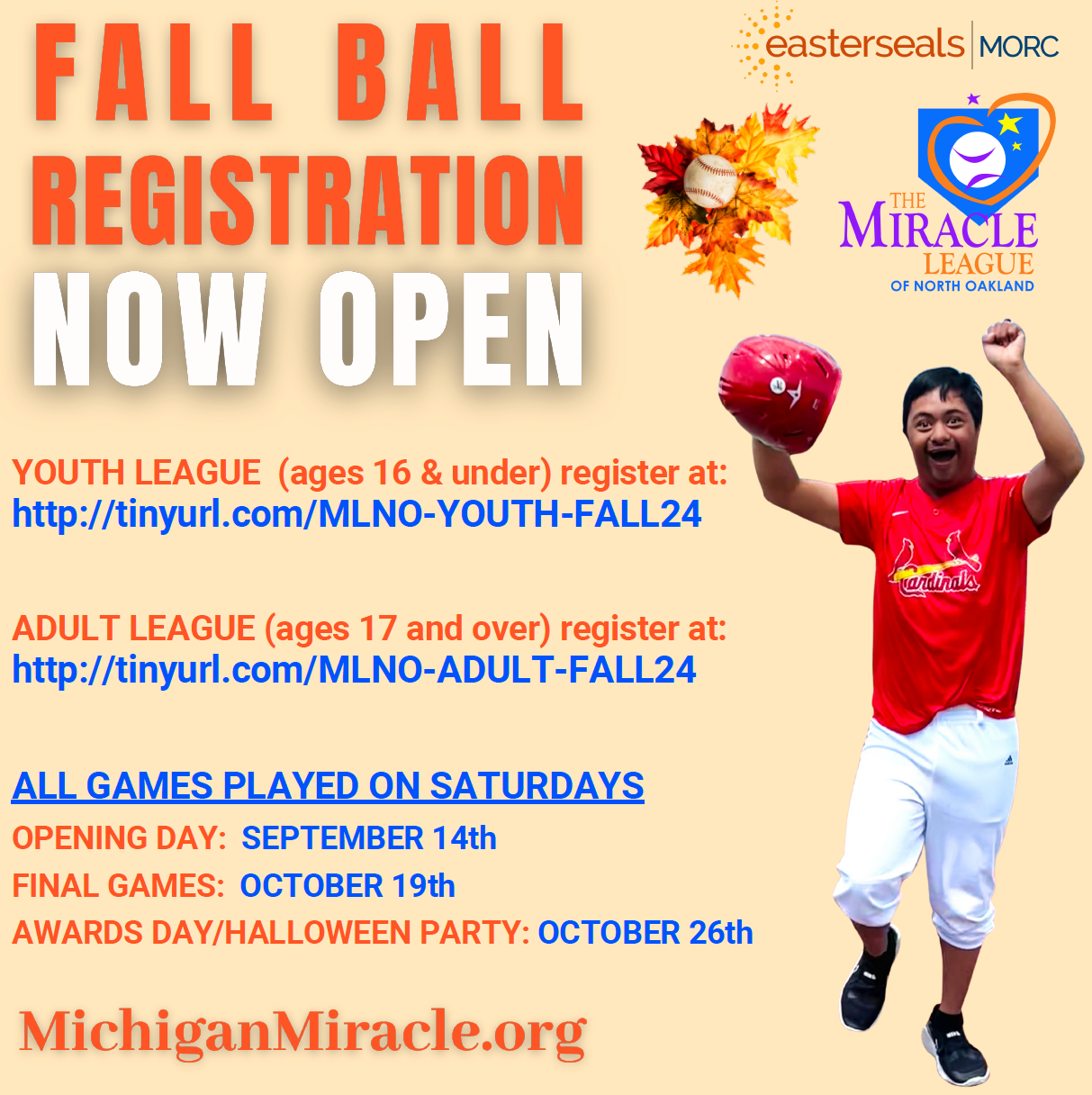 The Miracle League - Fall Ball Registration flyer image